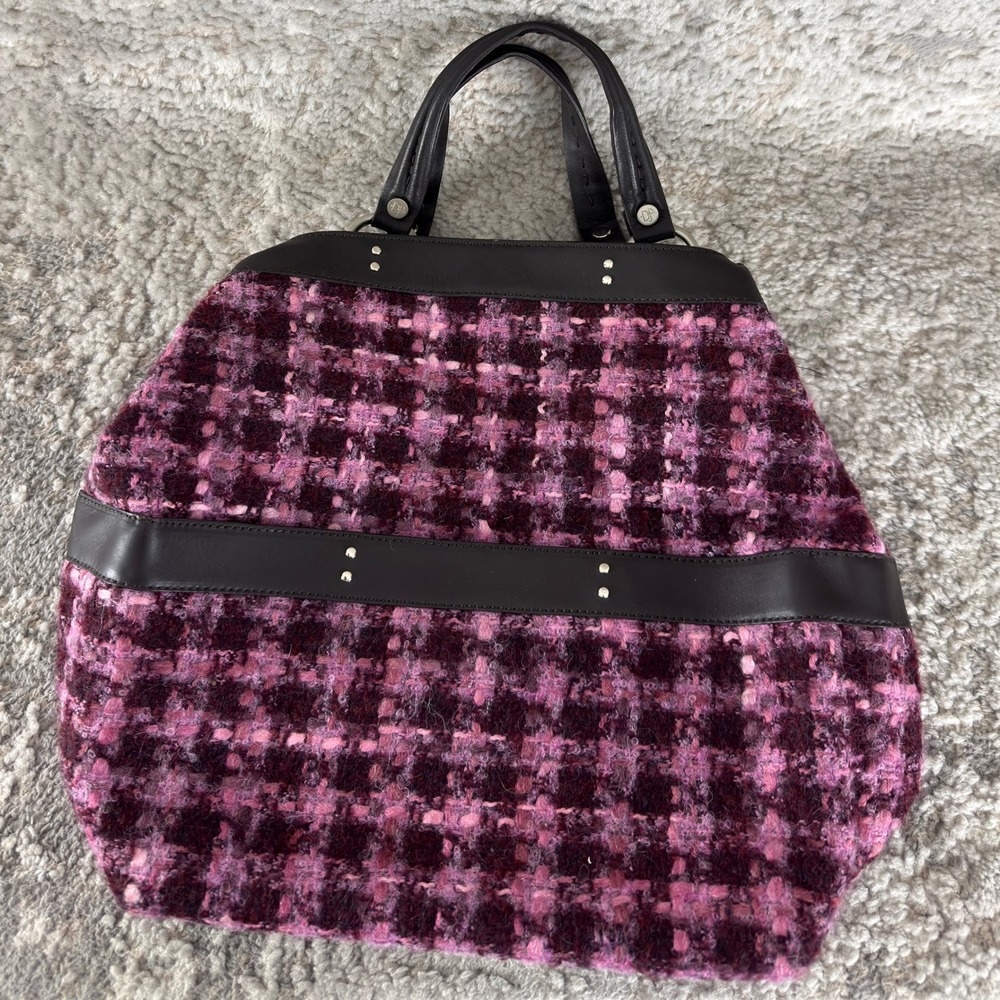 Donald J Pliner Size OS Plaid Tweed Leather Trim Shoulder Bag Purple Womens